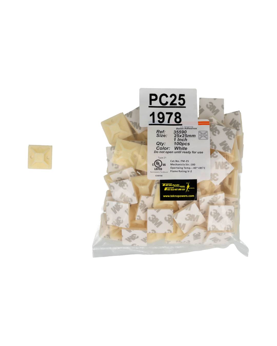 PC25 — PORTA-CINCHO BCO.AUTOAD.PAQ.100 PIEZAS 25X25mm, (1 ) )