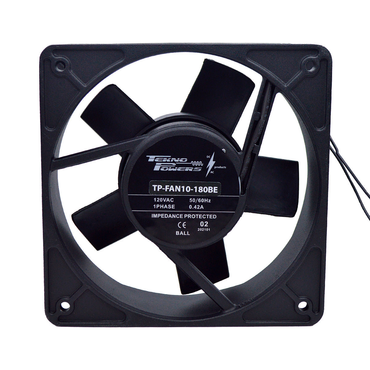 TP-FAN10-180BE Ñ VENTILADOR C/BALERO 120VCA 180X180X65MM, RPM 2600/3000, 345/395CFM. 0.42AMP. #REJILLA 180M NO INCLUIDA