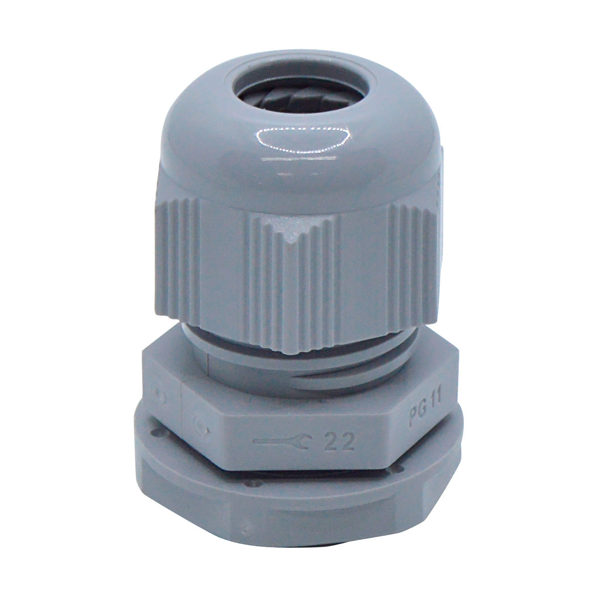 CG-PG11 - CONECTOR GLAND.PG11 10mm (25/64) POLIAM.GRIS INCLUYE TUERCA, BARRENO 3/4