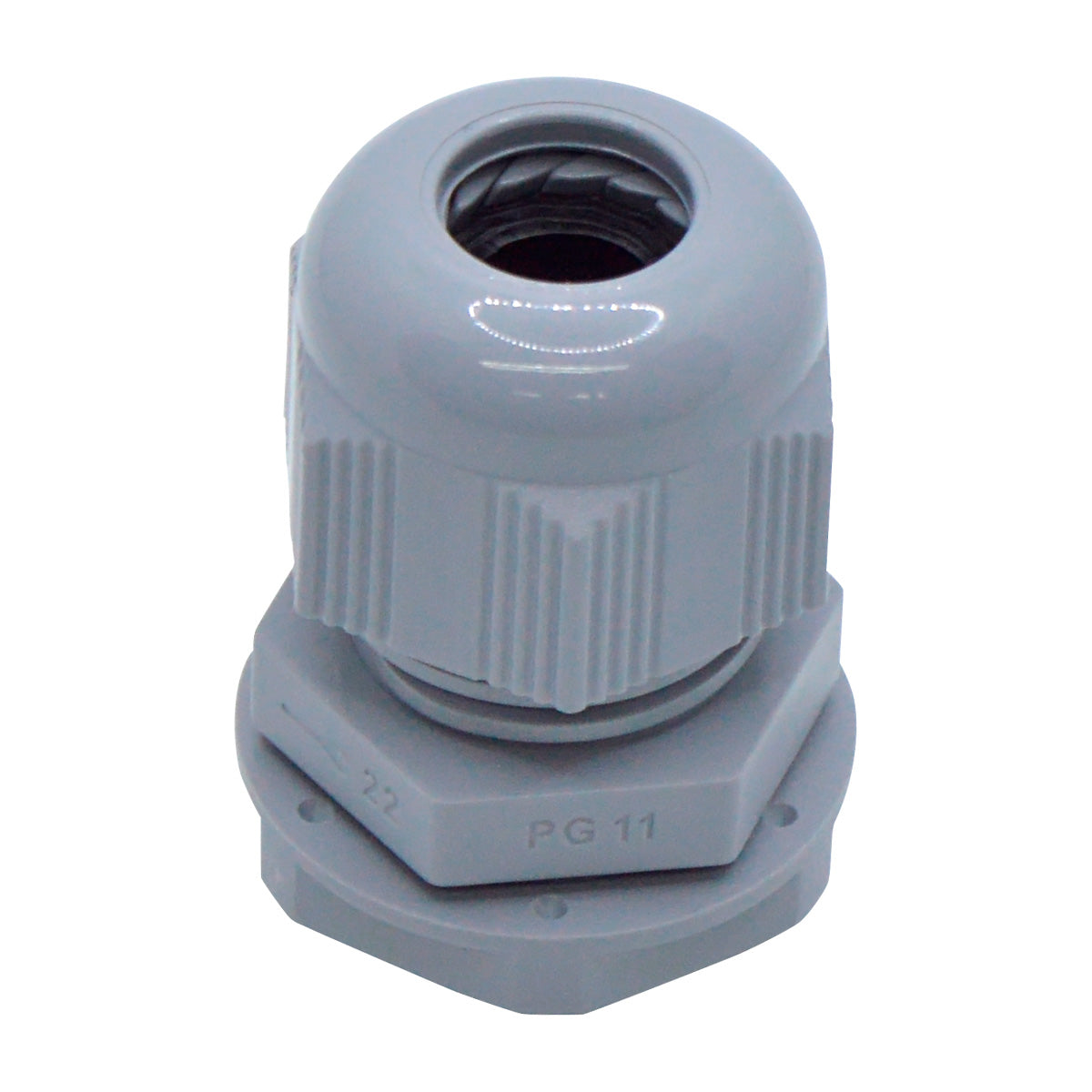 CG-PG11 - CONECTOR GLAND.PG11 10mm (25/64) POLIAM.GRIS INCLUYE TUERCA, BARRENO 3/4