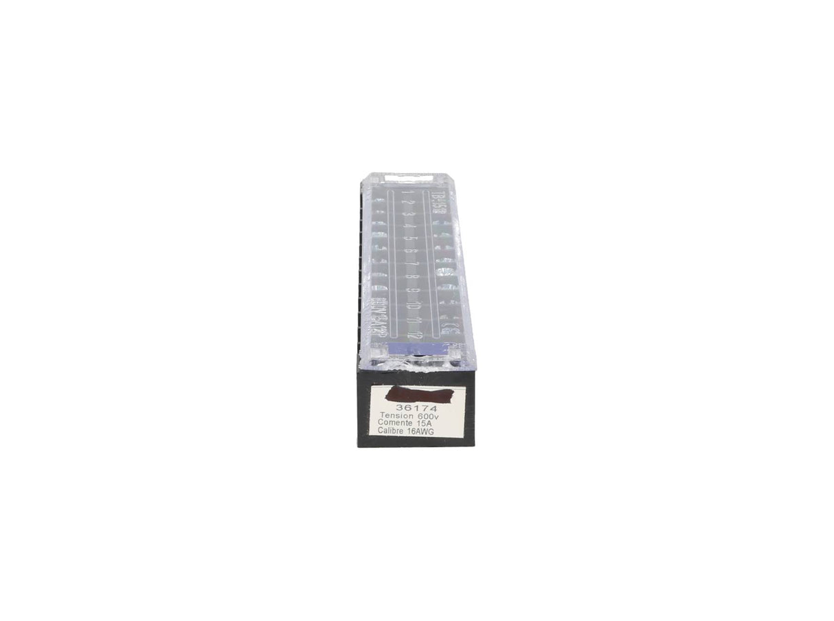 TB-1512 — BLOQUE DE TERMINALES MONTAJE FIJO 15AMP12 POLOS, 600V, CALIBRE 16 AWG, 100¡C,  (A PRUEBA DE FUEGO) 17x124x22mm