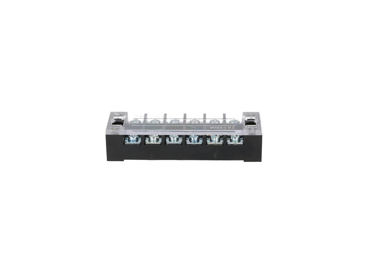 TB-2506 — BLOQUE DE TERMINALES MONTAJE FIJO 25AMP6 POLOS, 600V, CALIBRE 14 AWG,  100¡C,  (A PRUEBA DE FUEGO) 19x91x30mm