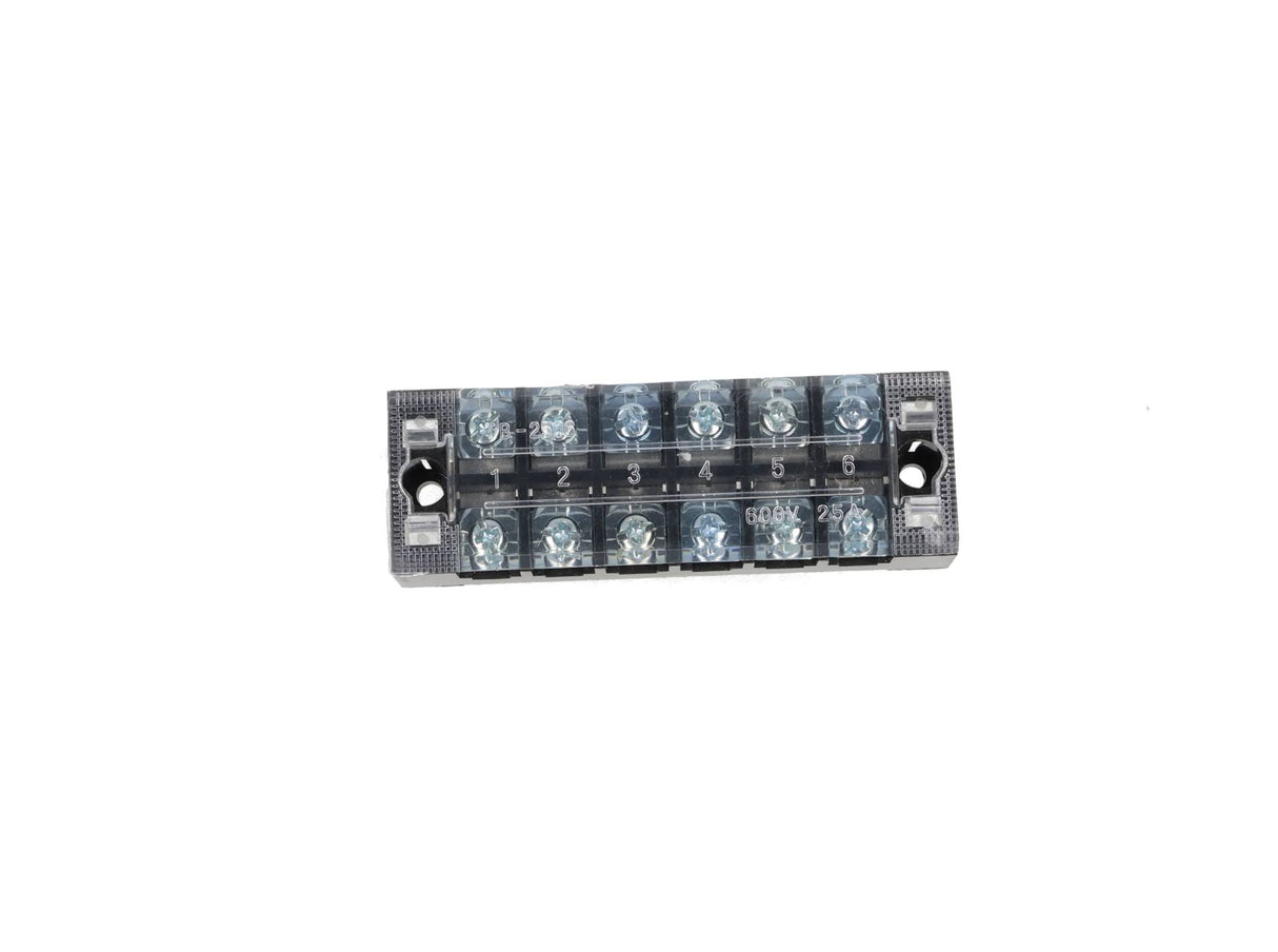 TB-2506 — BLOQUE DE TERMINALES MONTAJE FIJO 25AMP6 POLOS, 600V, CALIBRE 14 AWG,  100¡C,  (A PRUEBA DE FUEGO) 19x91x30mm