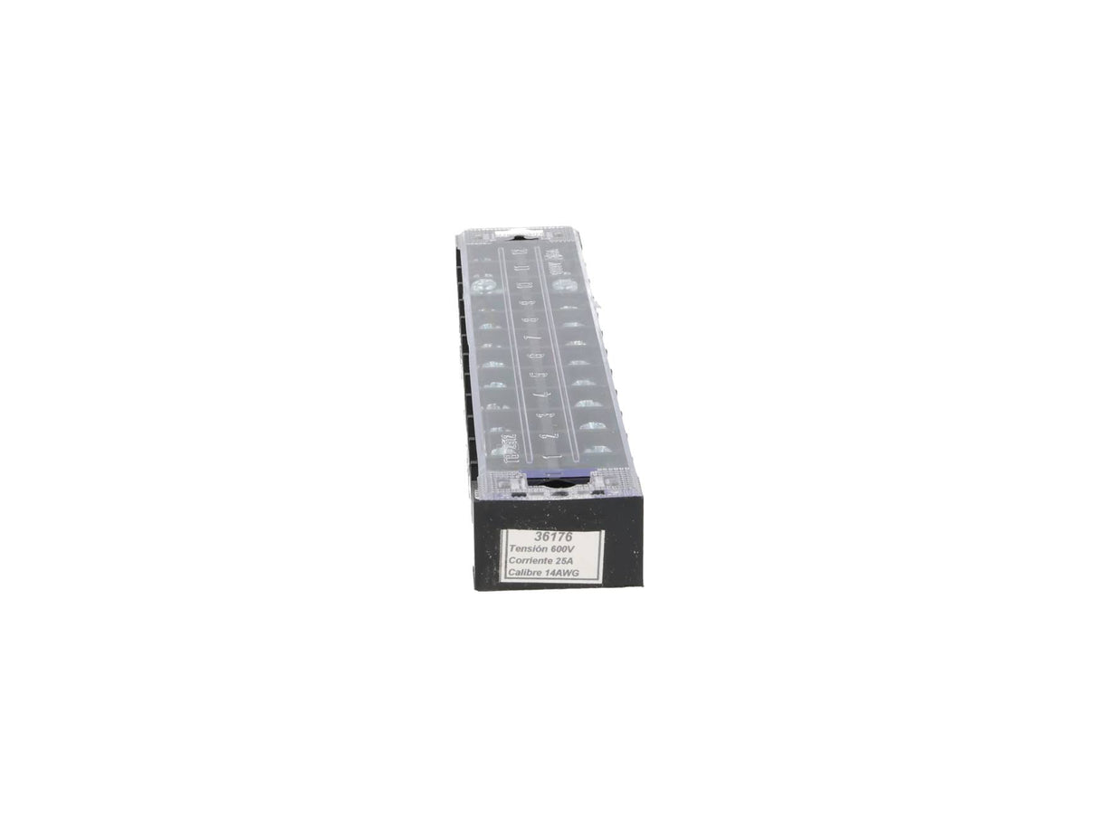 TB-2512 — BLOQUE DE TERMINALES MONTAJE FIJO 25AMP12 POLOS, 600V, CALIBRE 14 AWG, 100¡C (A PRUEBA DE FUEGO) , 19x162x30mm