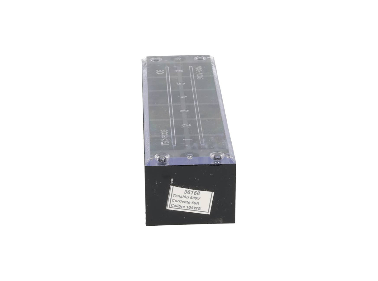 TB-6006 — BLOQUE DE TERMINALES MONTAJE FIJO 60AMP6 POLOS, 600V, CALIBRE 10 AWG, 100¡C (A PRUEBA DE FUEGO) , 31x127x38mm