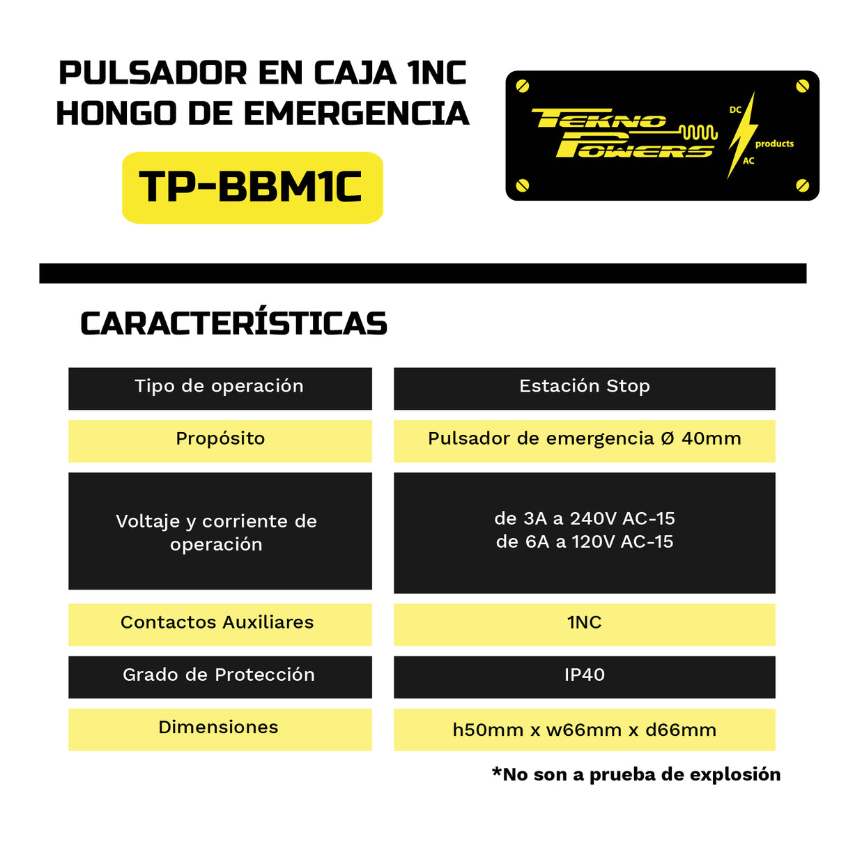 Boton Paro De Emergencia Empotrable 1nc Tp-bbm1c (2pzas)