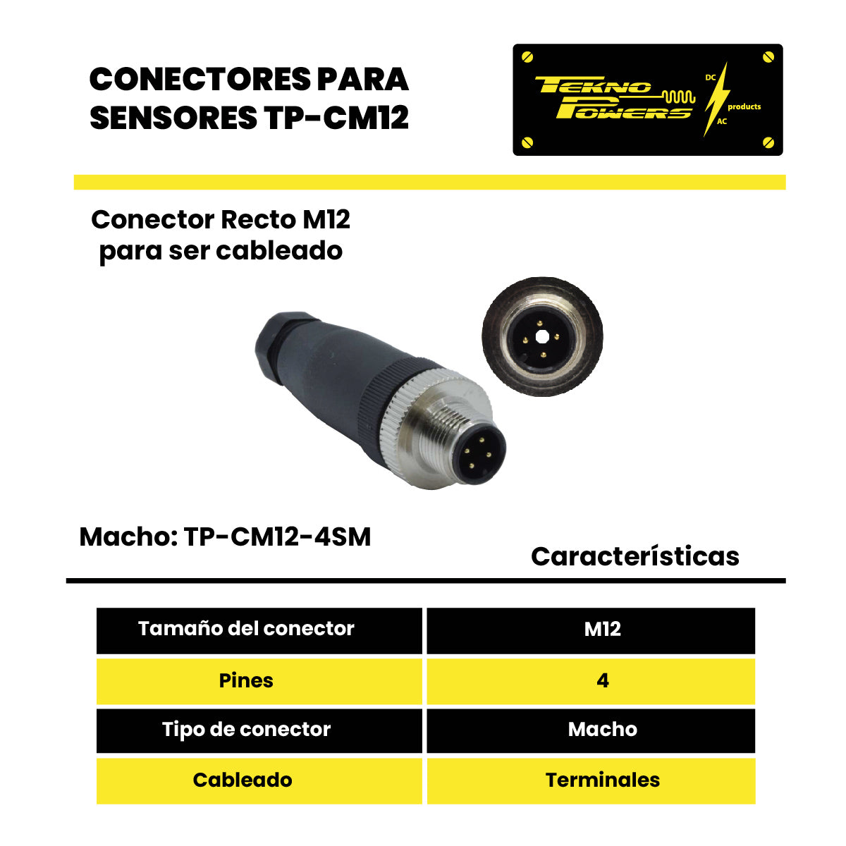 TP-CM12-4SM - CONECTOR M12, 4 PIN MACHO, RECTO