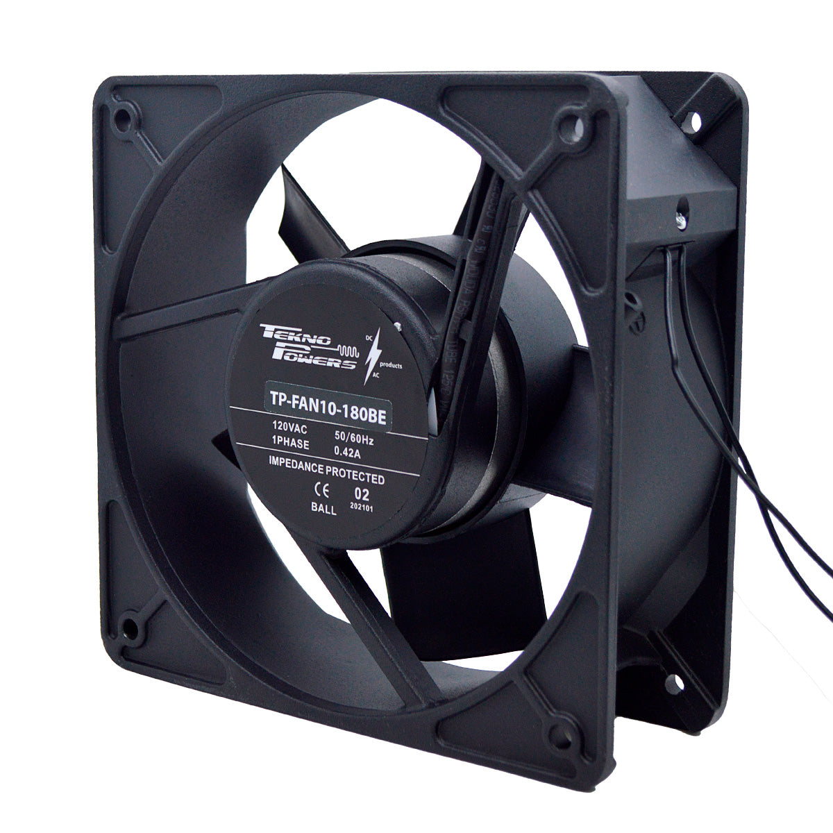 TP-FAN10-180BE Ñ VENTILADOR C/BALERO 120VCA 180X180X65MM, RPM 2600/3000, 345/395CFM. 0.42AMP. #REJILLA 180M   NO INCLUIDA