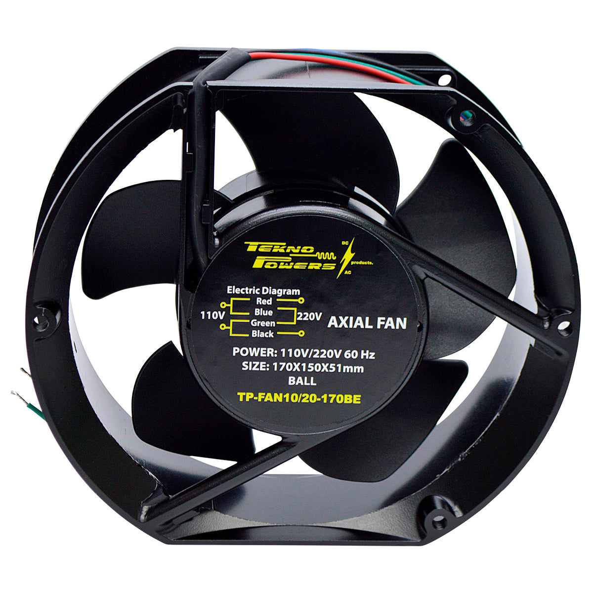 TP-FAN10/20-170BE Ñ VENTILADOR C/BALERO 110/220VCA 170X150X51MM, RPM2650-2950, CFM176-198, 0.4AMP. REJILLA 170P /170PF 170M (NO INCLUIDA)