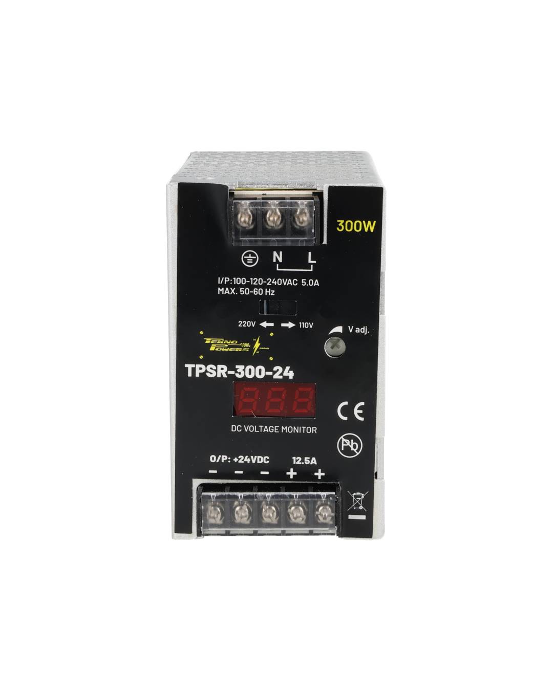 TPSR-300-24 — FUENTE DE VOLTAJE PARA RIEL 24VCD 12.5A 300W 110/220VCA 141X122X64 mm.